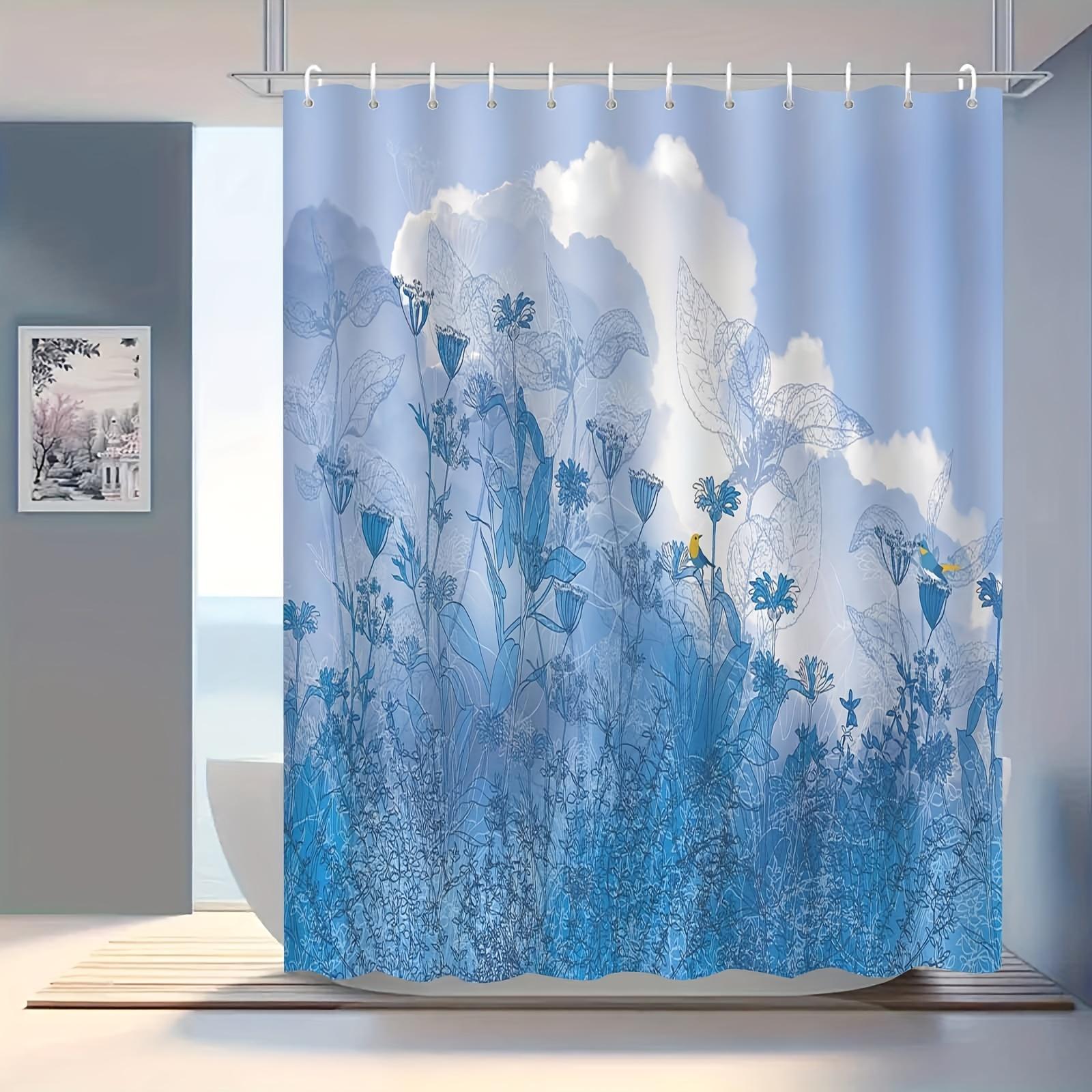 

1Pc Blue Floral Cloud Pattern Shower Curtain, Polyester Fabric, Machine Washable, Suitable For Bathroom Dcor. W60H190(CM)-1 Pcs