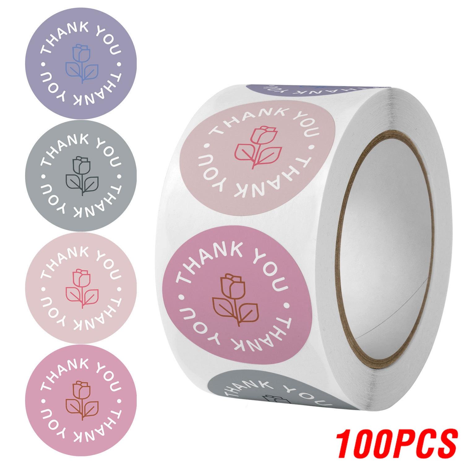 

100-500pcs 1inch Thank you Stickers Rose Flower Stationery Stickers Festival Birthday Party Gift Decorations Seal Labels