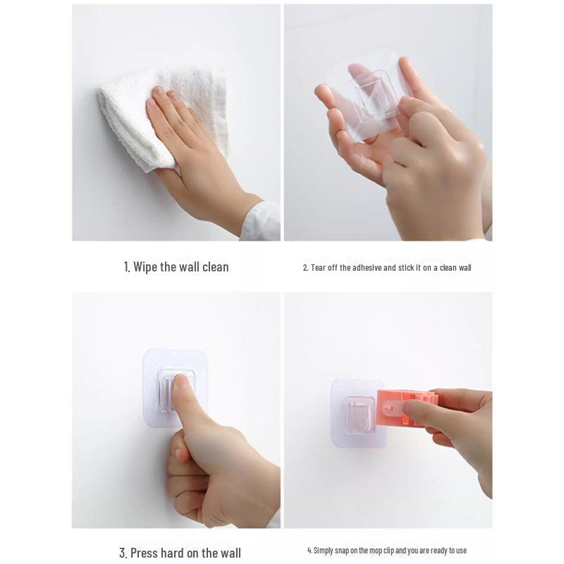 Stabiles, an der Wand montiertes Mopp-Clip-Hakenregal, nahtloser Aufkleber, stanzfreier Verschluss, PP-Material
