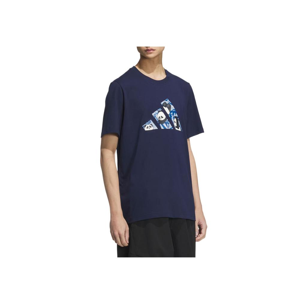 Adidas Camo Logo T-Shirt Comfortable Fashion Simple Versatile Solid Color Short Sleeve T-Shirt Men Tops Deep-Indigo KC3371