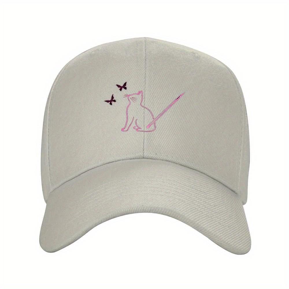 Cat And Butterfly Baseball Cap Minimalist Graphic Adjustable Polyester Sun Hat for Unisex