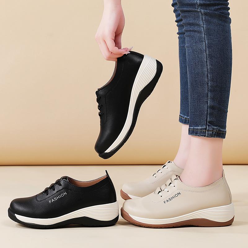 Novos sapatos elegantes e confortáveis 100% couro genuíno para senhoras na primavera e no outono, tamanho grande 43 mom sapatos casuais Confortáveis Sola Macia Antiderrapante