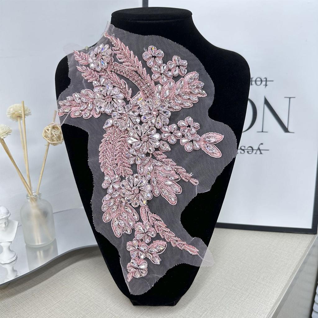 Mesh White Flower Hand-Sewn Beads With Diamond Cloth Stickers Diy Decorative Cheongsam Dress Clothing Accessories Ins