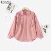 ZANZEA Women Turn Down Collar Loose Causal Long Sleeve Blouse