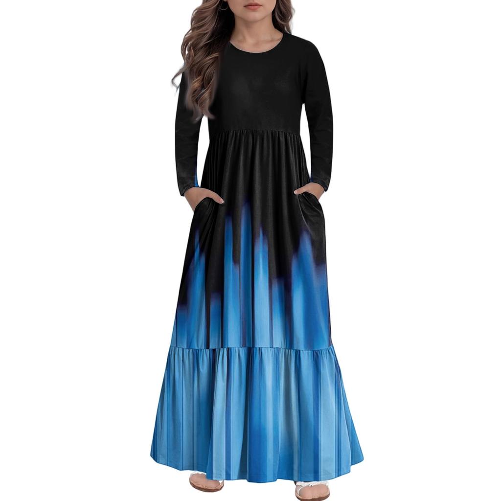 Girls' Maxi Dress Casual Holiday Dresses - Long Sleeve Dress With Pockets For 4-14Y