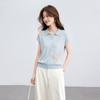 Srcr Women's Silk Blend Jacquard Knit Lapel T-Shirt