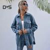 Spring Fall Coat with Chest Pockets Button-down Turn-down Collar Solid Color Corduroy Jacket Loose Casual Outerwear for Travel Work