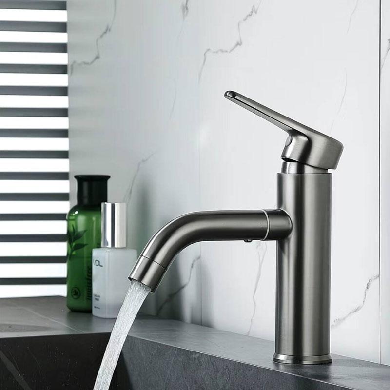 1pcs Use Kitchen Gun Gray Single-hole Basin Faucet Bath Faucet Household Bathroom Sink Basin Rotating Hot and Cold Water Faucet