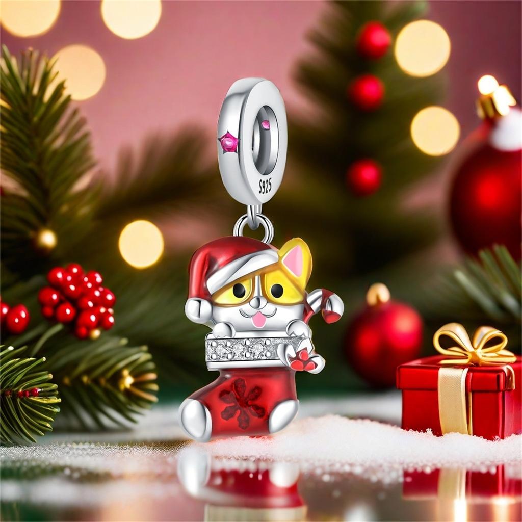 Copper Christmas Dog Socks Pendants Bracelet Charms Fit Bangle For Women Jewelry Party Beads Diy Gifts Accessory