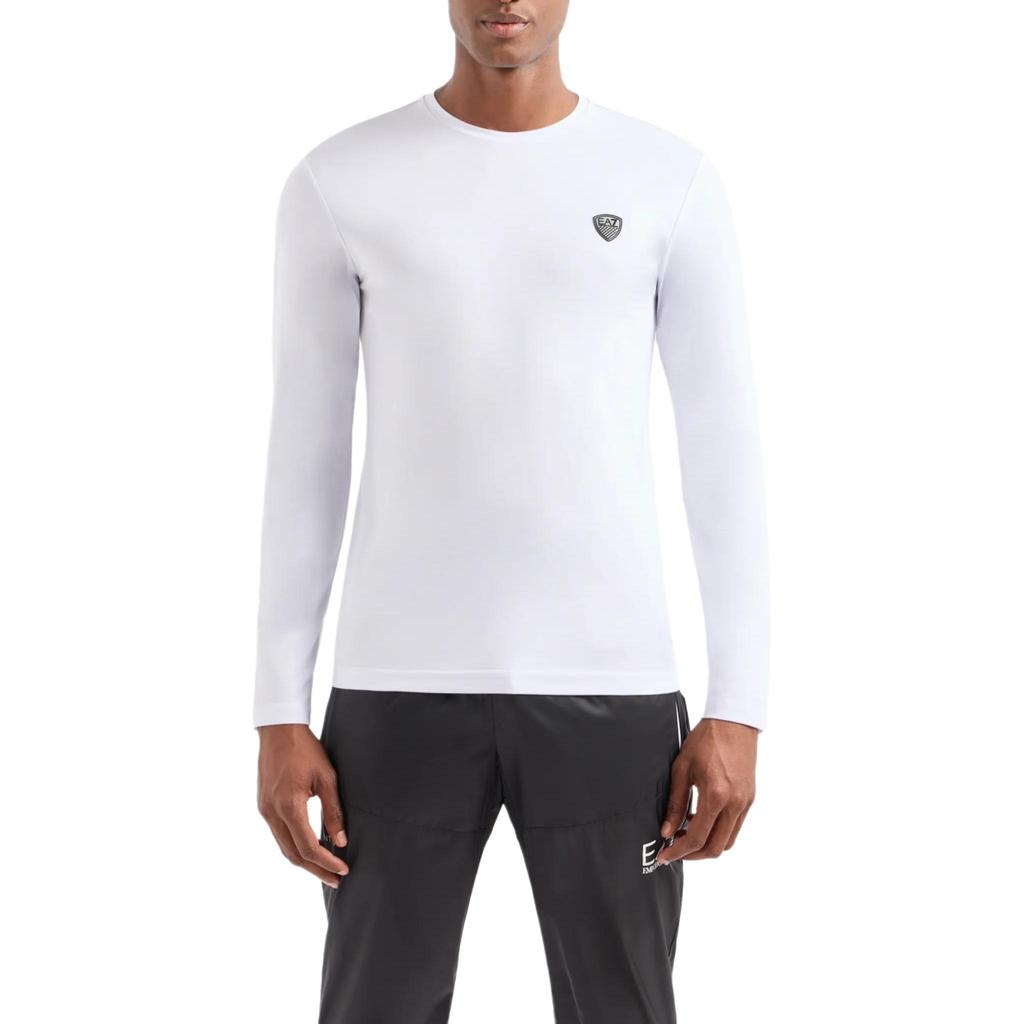 Emporio Armani EA7 Letter Logo Slim Fit Long Sleeve T-Shirt Men Tops White 8NPT17-PJRGZ-1100