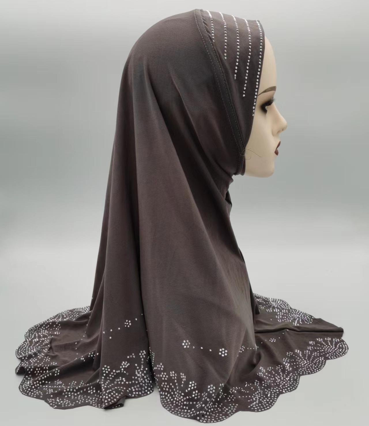 

Роскошный женский тюрбан со стразами, мусульманский исламский хиджаб, головной платок, готовые к носке шали, химар, повязка на голову, молитвенная шапочка, головной убор Малайзия темно-серого