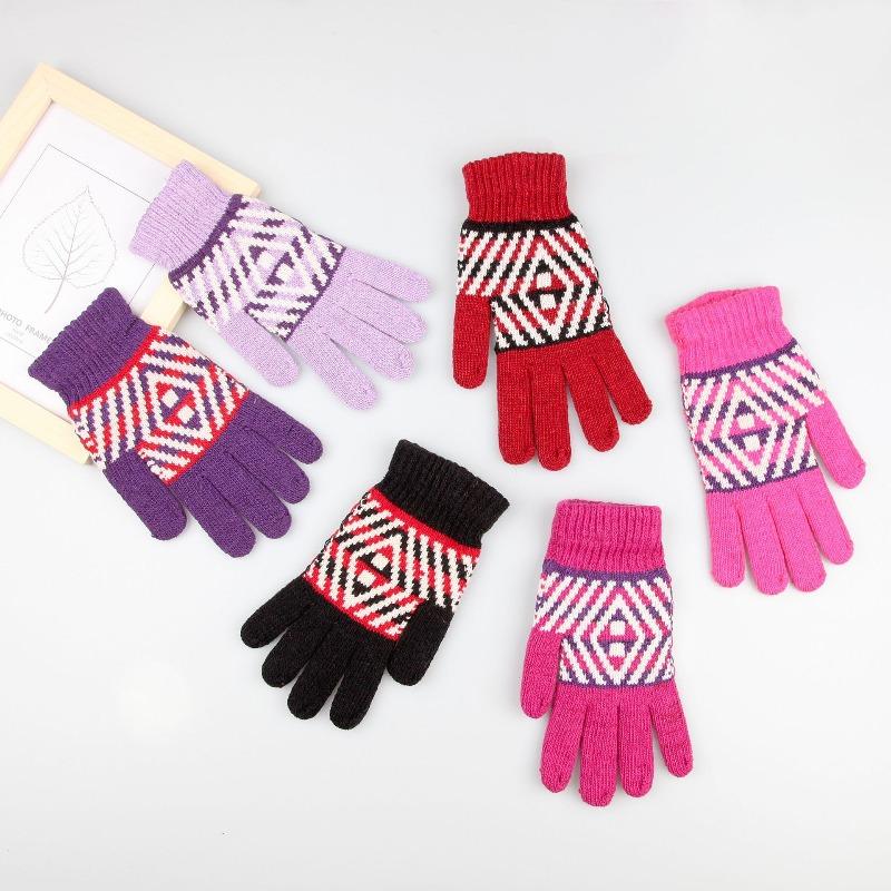 Winter Adult Women's Cold-proof and Warm Gloves Cycling Plush Wool Knitted Full-finger Jacquard Stall Supply