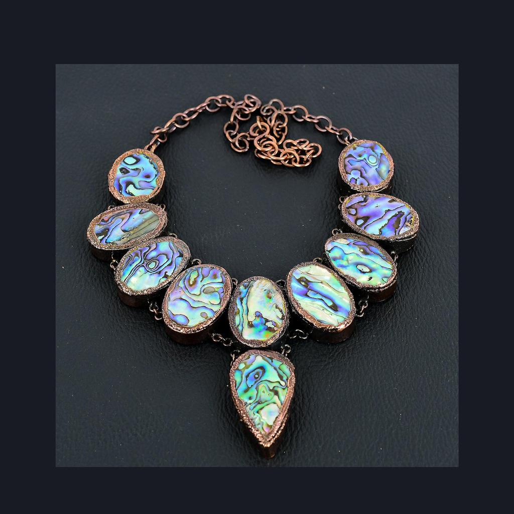 Abalone Shell Necklace, Copper Electroformed Gemstone Jewelry, Handmade Necklace Amazing Jewelry, Gift For Her