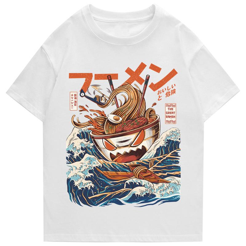 Japansk Harajuku T-shirt Herr Sommar Hip Hop T-shirts Nudelpåse Tecknad Streetwear T-shirts Kortärmad Vardagstopp Bomull