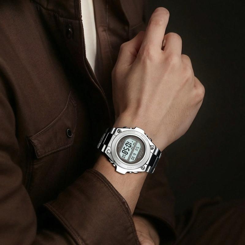 Casio Serie MR-G 200 metri impermeabile movimento al quarzo cinturino in acciaio inossidabile orologio giapponese e coreano orologio da uomo quadrante grigio MRG-100-1