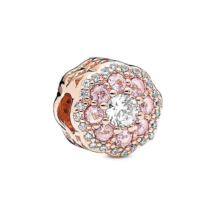 Pandora Rose Gold Pink Dazzling Flower Charm Unisex Jewelry 787851NPM Box,Pink