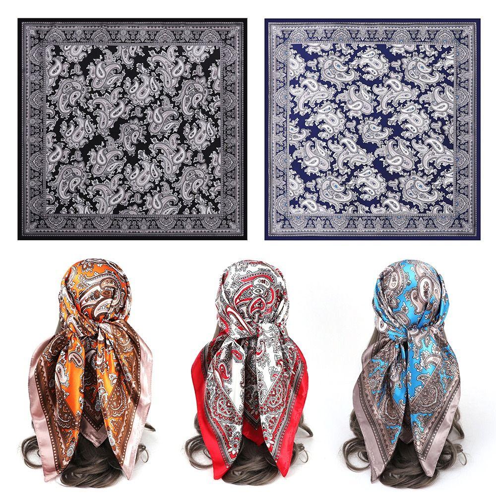 Thin Fabric Paisley Print Handkerchief 90*90CM Bandana Head Scarf Silk Satin Hijab Scarf  Neckwear