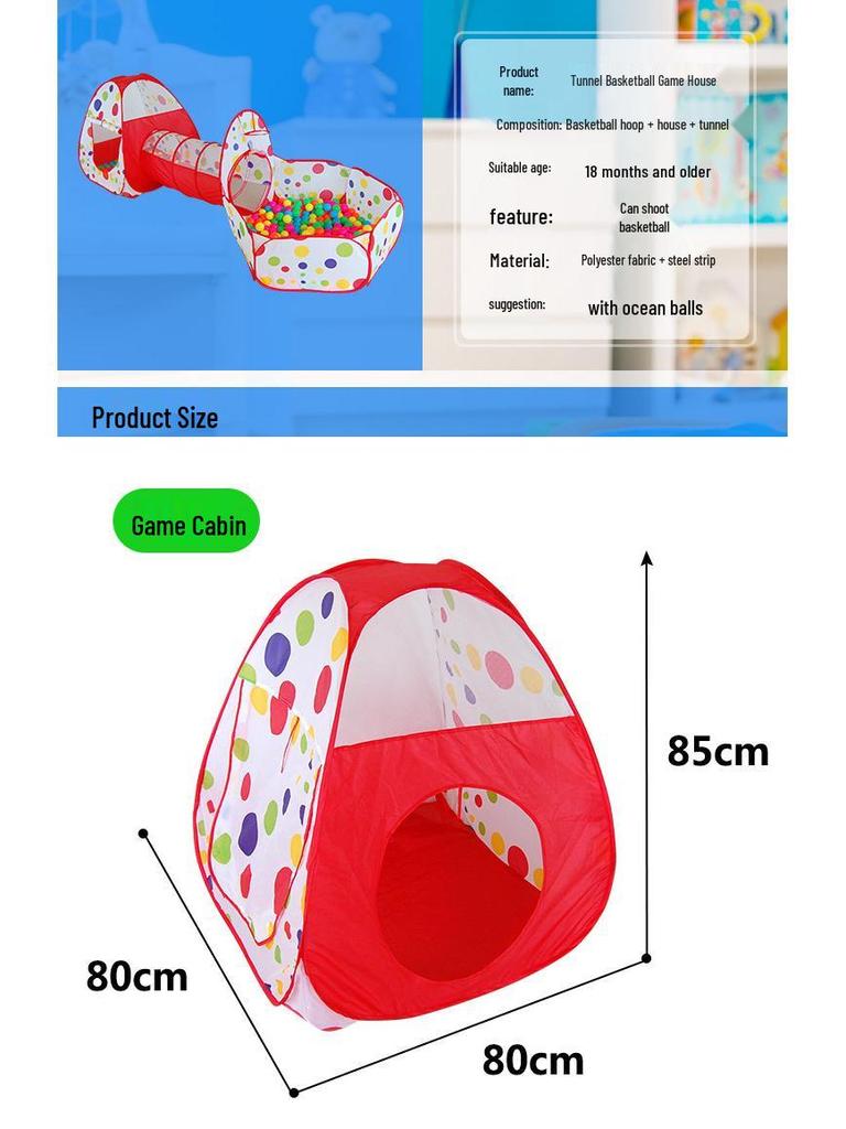 Extra-Large 3-in-1 Kids' Play Tent with Tunnel, Hoops & Ball Pit