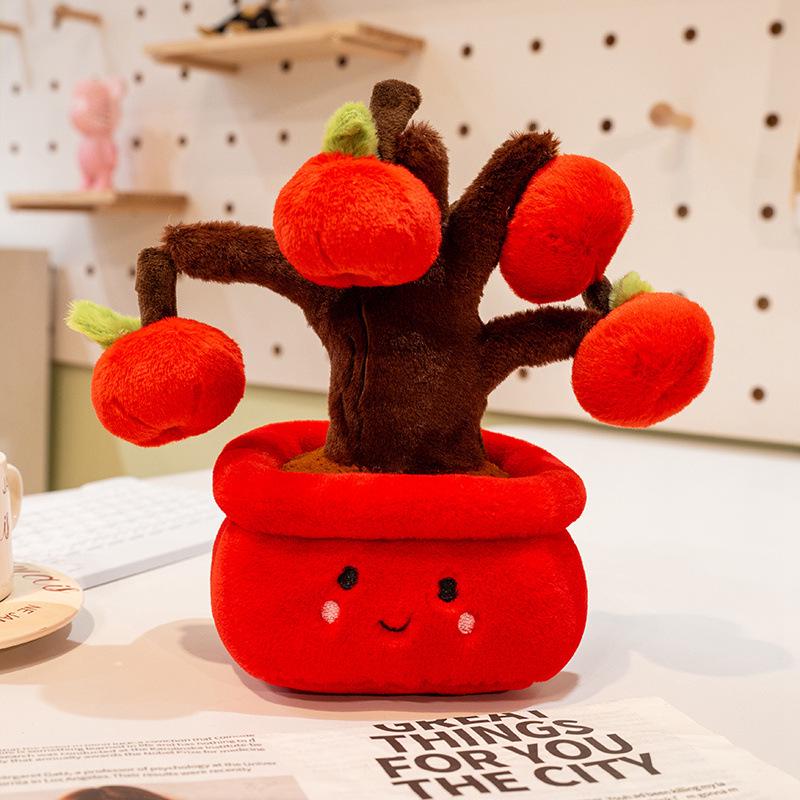 Simulated Potted Apple & Persimmon Tree Plush Ornament