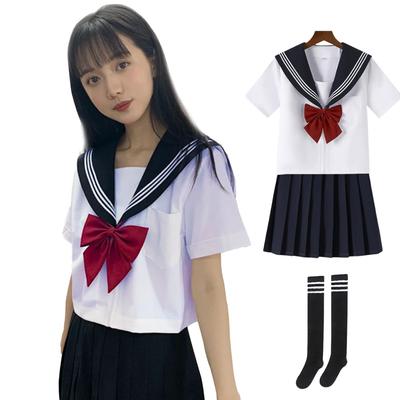 Sailor Authentic Full Set Black High School High Junior High School JK Student For Cosplay Loose School Festival White Plus Size Short Sleeve Cosplay