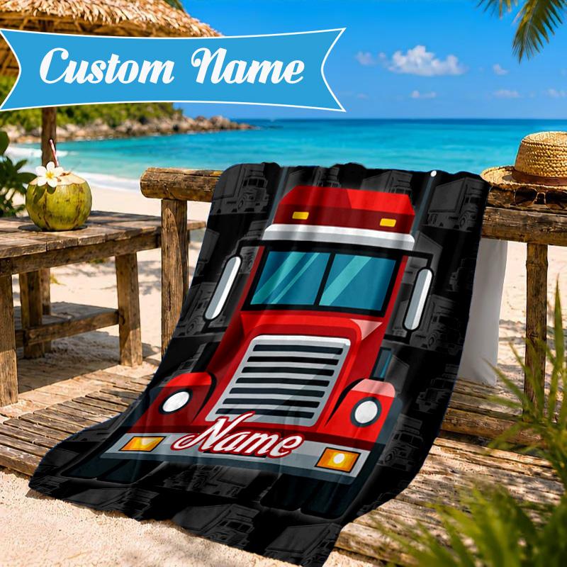 Personalisierbares Cartoon-Geländewagen-Feuerwehrauto Strandtuch Mikrofaser-Strandtuch, Leicht und Schnelltrocknend, für Sommerreisen, Schwimmbad Geschenk