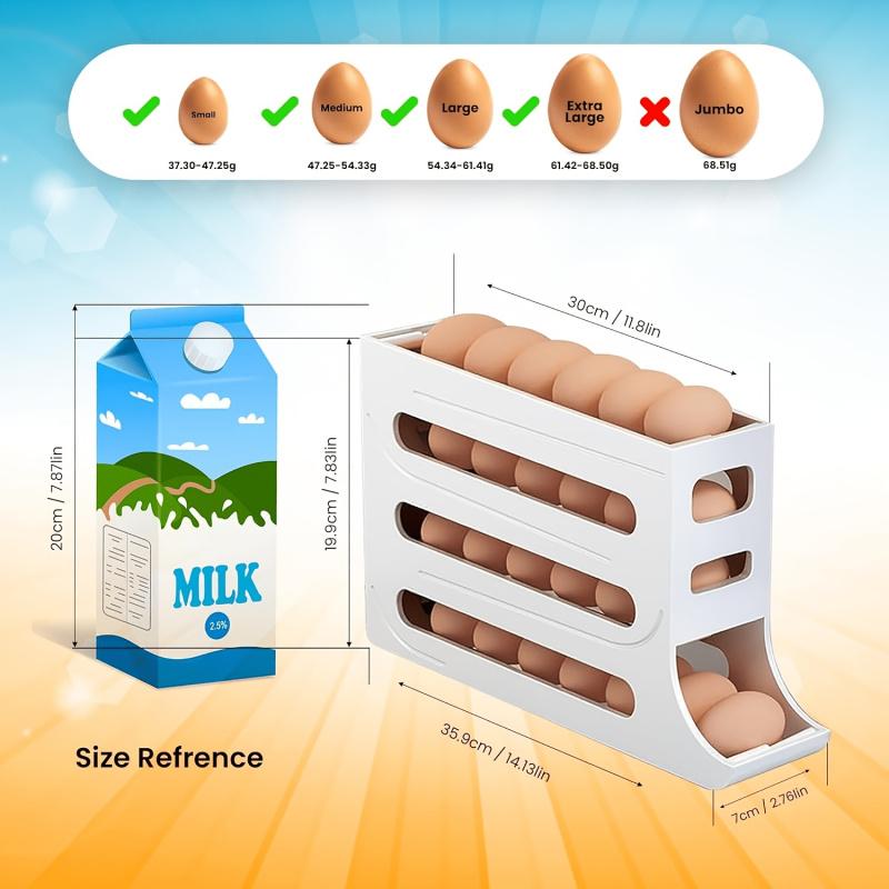 Automatic Rolling Egg Storage Device,Refrigerator Storage box,Space-saving Refrigerator Egg rack,Can Accommodate 28 Egg Storage,