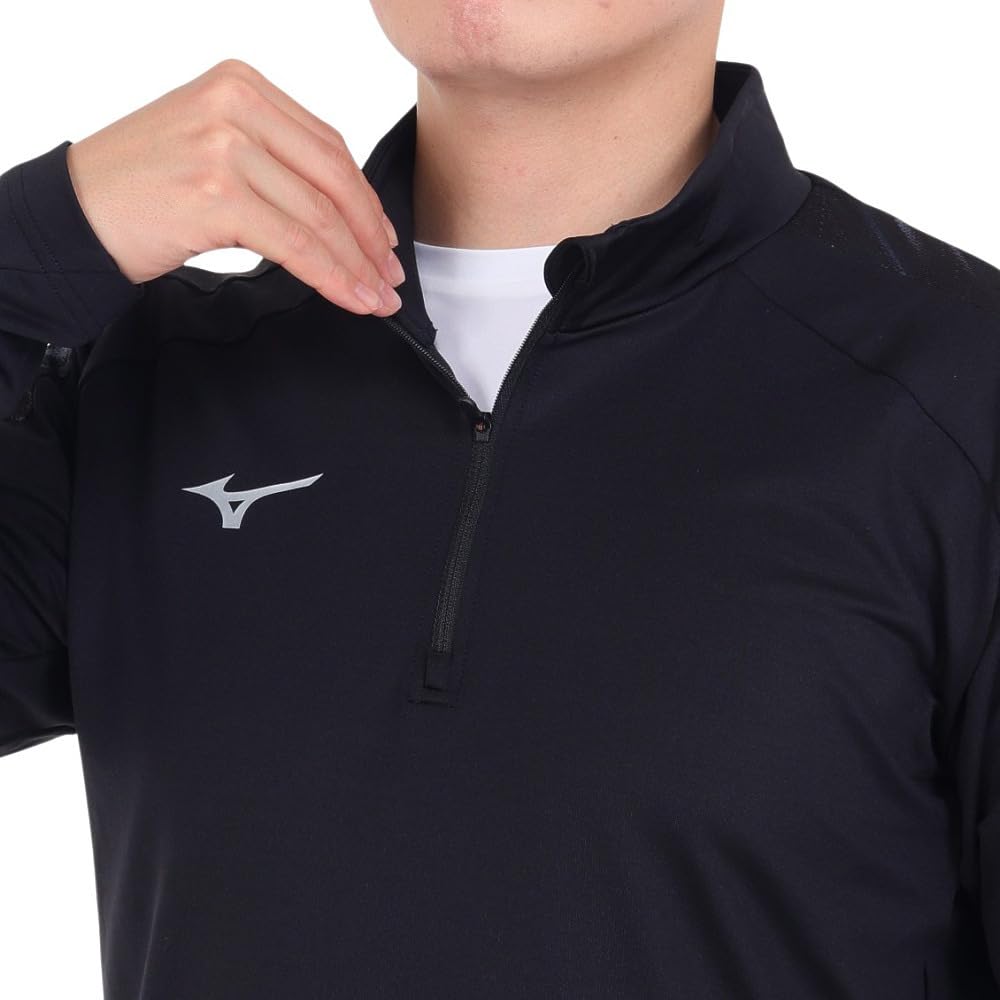 Mizuno Football Wear Stretch Fleece Easy To Move XL Half-Zip Shirt, Moisture-Wicking, Quick-Drying, In, Black, (P2MCA516)