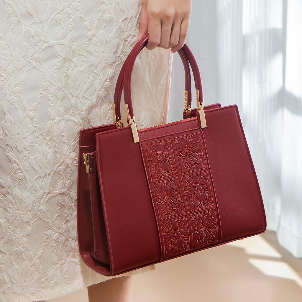Mother'S Day Gift Embroidered Red Wedding Bag Bridal Bag Women'S Bag Mother Bag Handbag Large Capacity