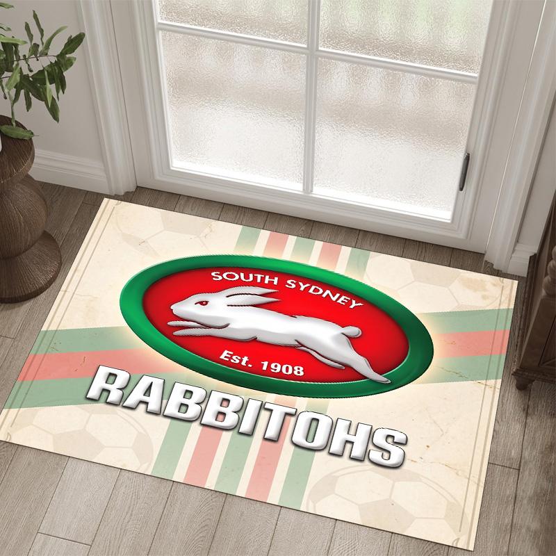 South Sydney Rabbitohs Design Crystal Velvet Carpet Cozy Non?Slip Printed Rug For Bedroom Living Room Entrance