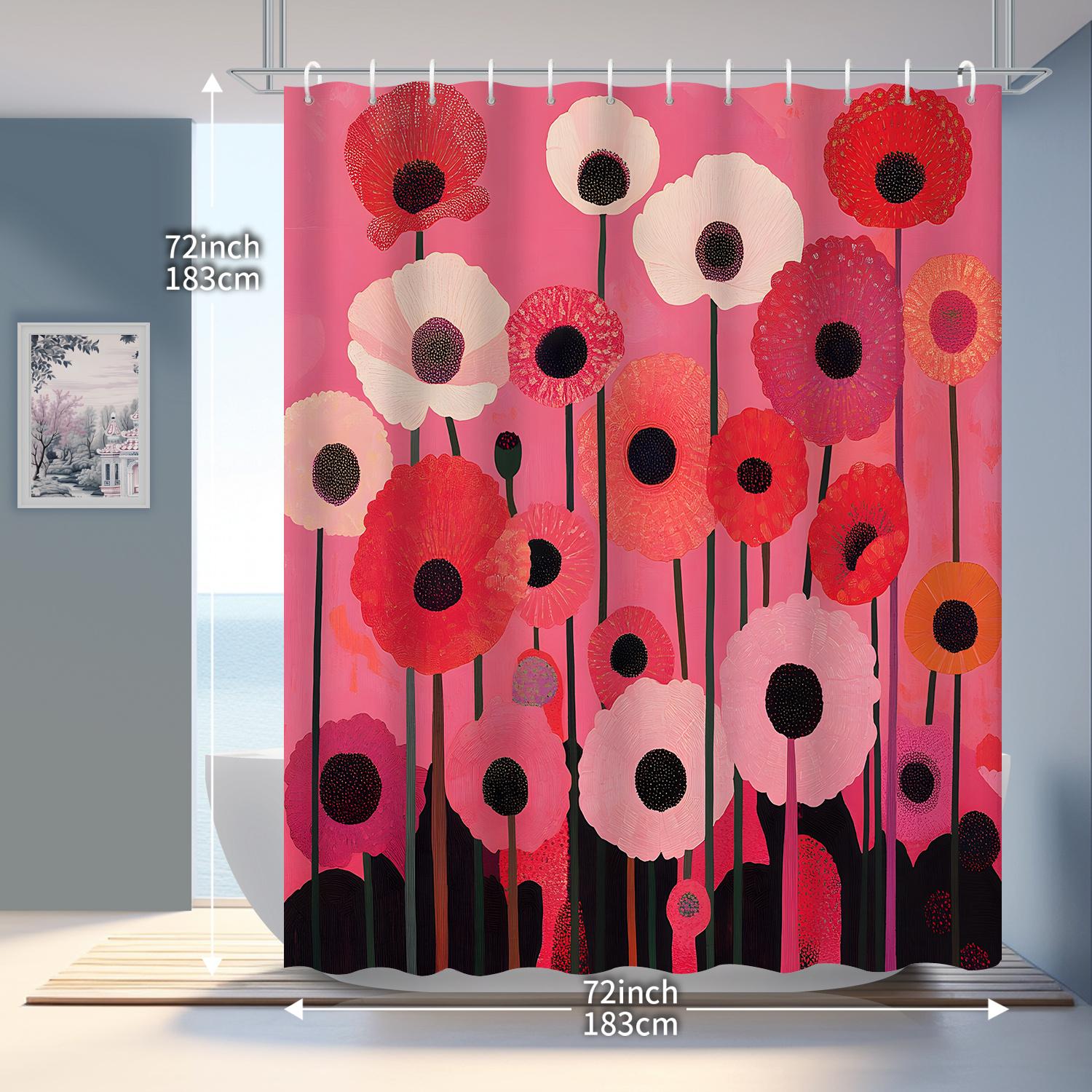 

Красная Цветочная Арт Шторка для Душа Креативная Красная Тема 12 Крючков Декор Ванной Комнаты Домашний Декор W60H190(CM)-1 Pcs