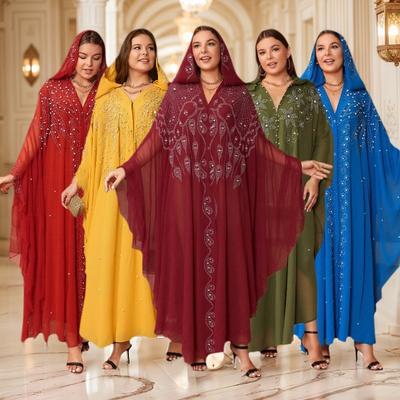 Middle East Africa Hot Diamond Bead Robe Dubai Hooded Shawl Cape Worship Dress Bead Abaya Robe