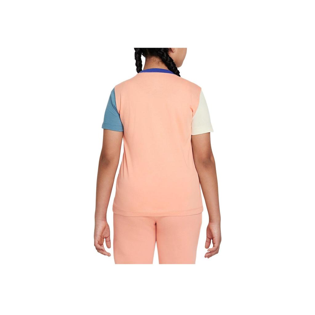 Nike Sportswear T-Shirt Logo Letter Crew Neck Cotton Short Sleeve Kids Tops Light-Yellow Pink HQ3244-844