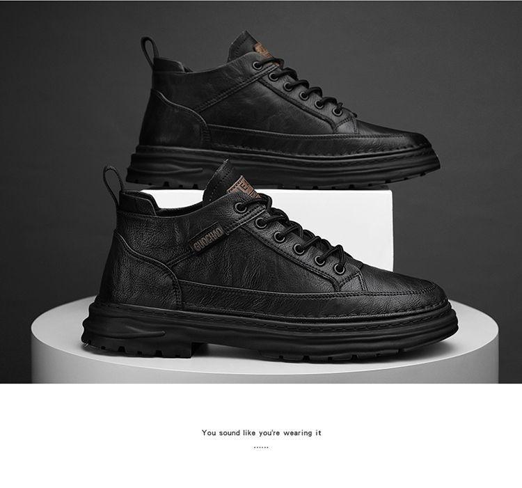 2025 Men's Winter Fleece-Lined Casual Leather Martin Boots - Mid-Top Autumn Work Shoes