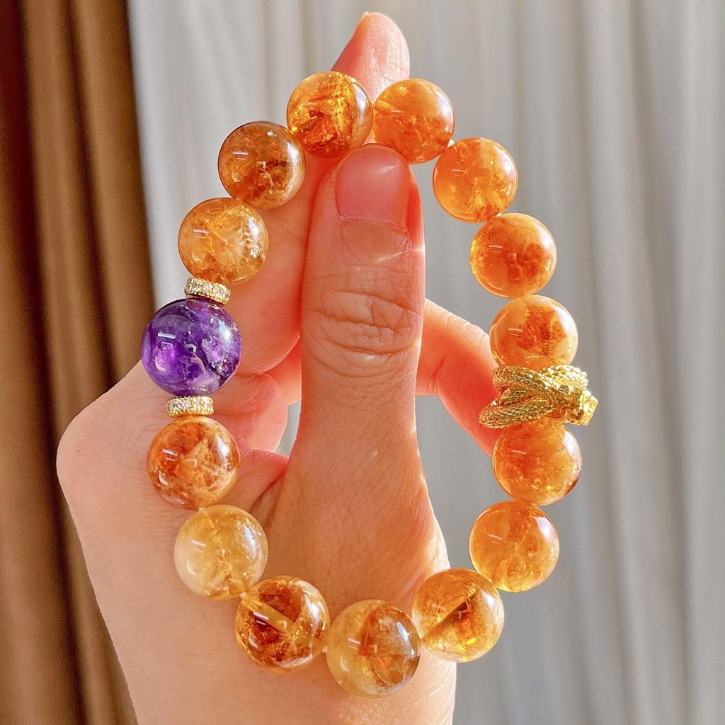 12Mm Autumn And Winter Natural Amethyst Caramel Citrine Design Bracelet Bracelet