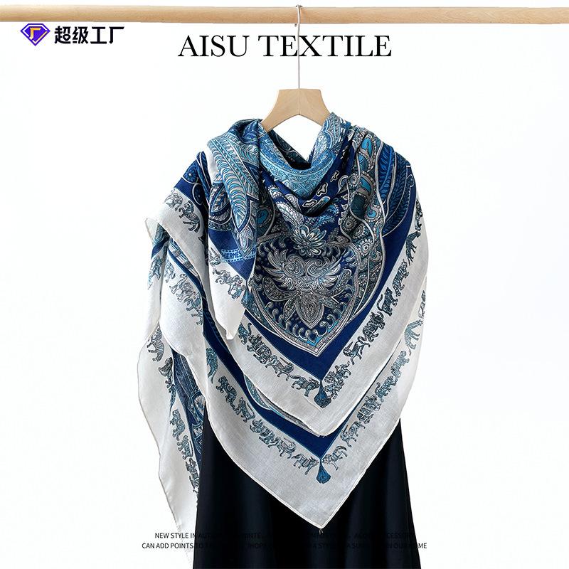 New imitation cotton and linen large square scarf blue and white shawl scarf with travel shawl sunscreen silk scarf women