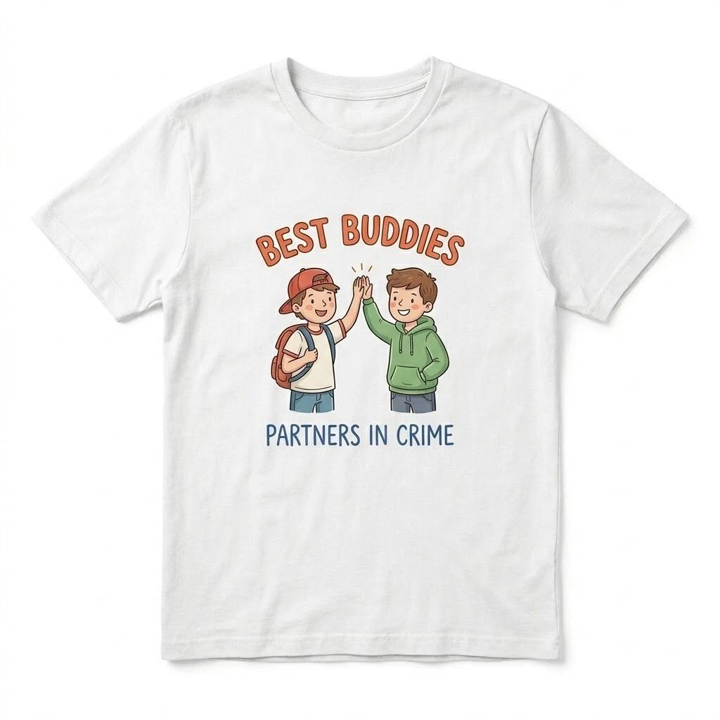 Best Buddies Partners In Crime Graphic T-Shirt - Funny Best Friend Gift Tee L