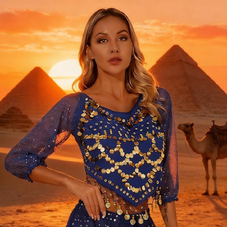 Damen Bauchtanz Kostüm Bauchtanz Münz Top Bauchtanz Crop Top Halloween Auftritt Kostüm Bauchtanz Outfit