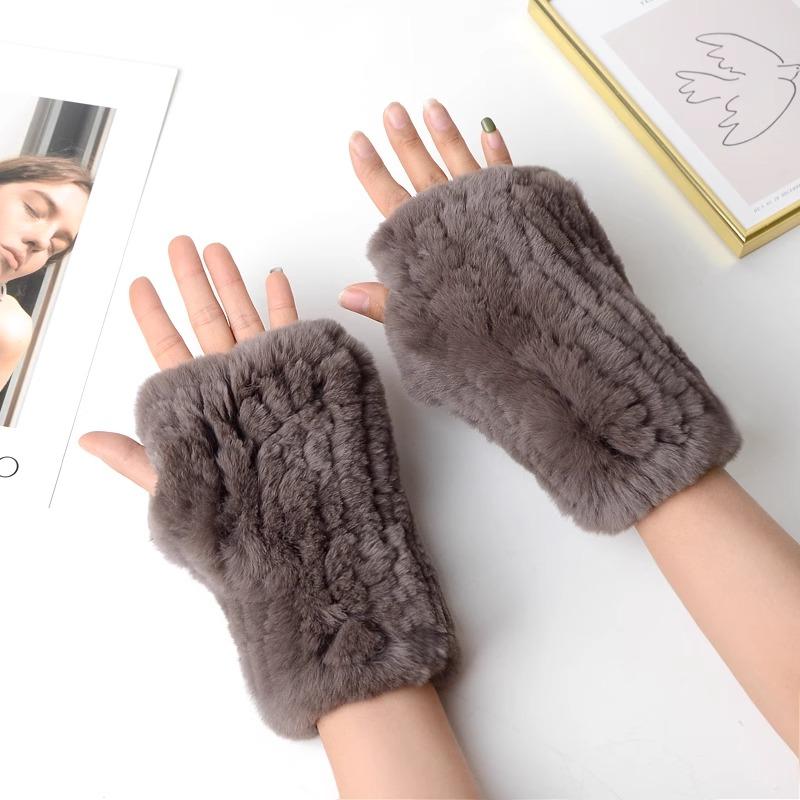 

Новые женские вязаные варежки из 100% натурального меха кролика рекс, зимние теплые женские перчатки без пальцев из натурального меха, вязаные меховые варежки ручной работы 13