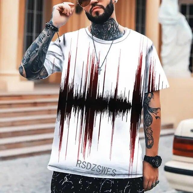 Летняя мужская футболка в стиле ЭКГ, красная футболка с 3D принтом и круглым вырезом, высокое качество XXXL