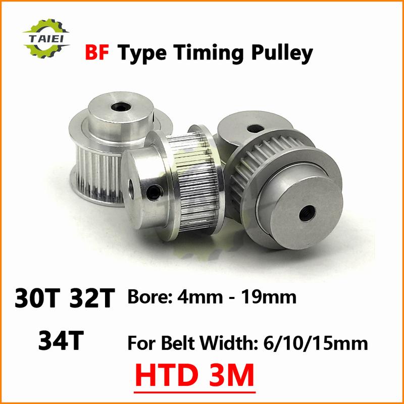HTD 3M 30T 32T 34 Diş Senkron Kasnak Anahtar Yuvası Çapı 4mm-19mm Kayış Genişliği 6/10/15mm İçin 3M Zamanlama Tekerleği 30 Diş CNC Dişli Makaralı Tekerlek