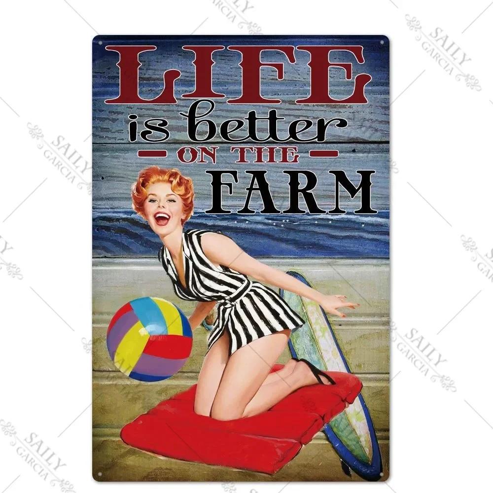 Vintage Surfing Girls Metal Sign Posters for Home Decor Fashion Art Wall Mural Bar Pub Sign Decor Metal Plate