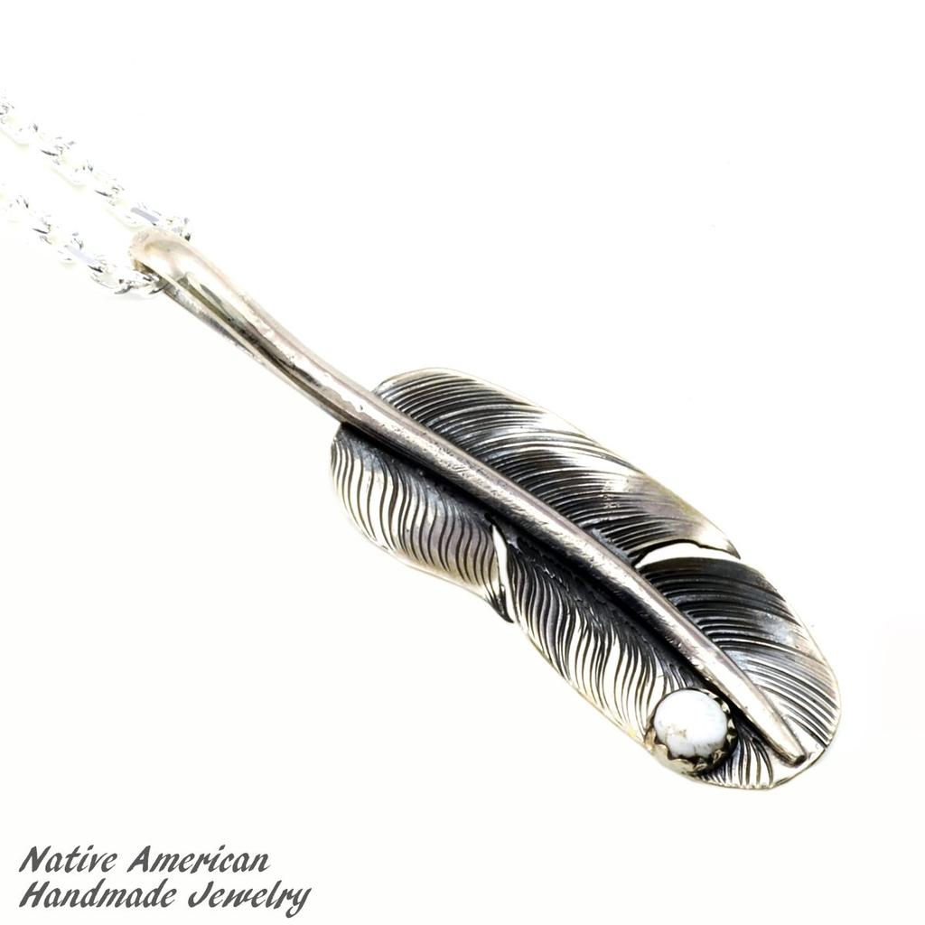 [STERLING SILVER 925] Feather Silver Necklace Pendant Chain AMTHANE-007