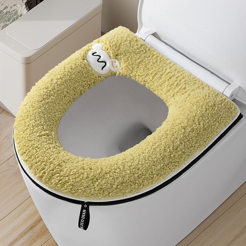 Winter Thickened Double Toilet Seat Cushion Set  Bathroom Pad with Handle Toilet Seat Cover Zipper Soft Universal Home Use