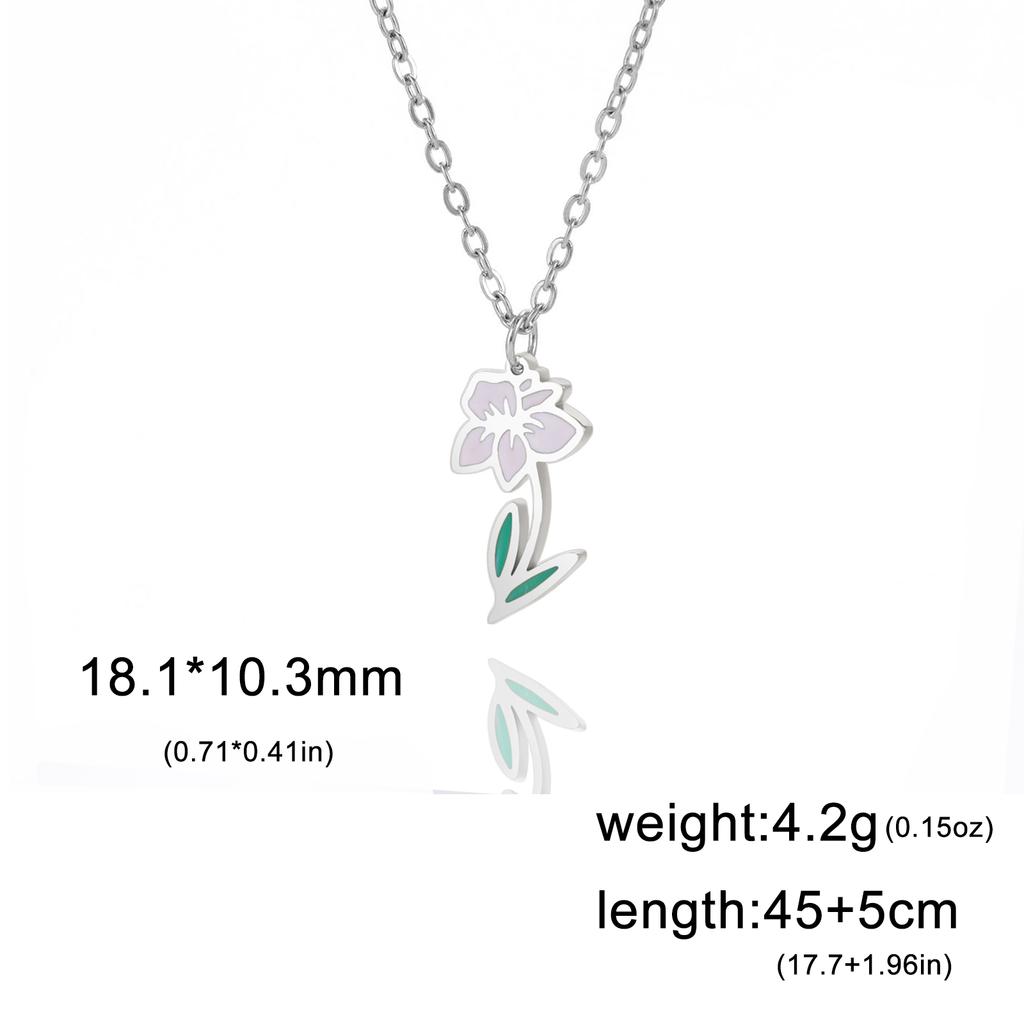 12 Birth Months Flower Necklace Stainless Steel White Green Enamel Daisy Rose Cosmos Pendant Neck Chains Birthday Gift