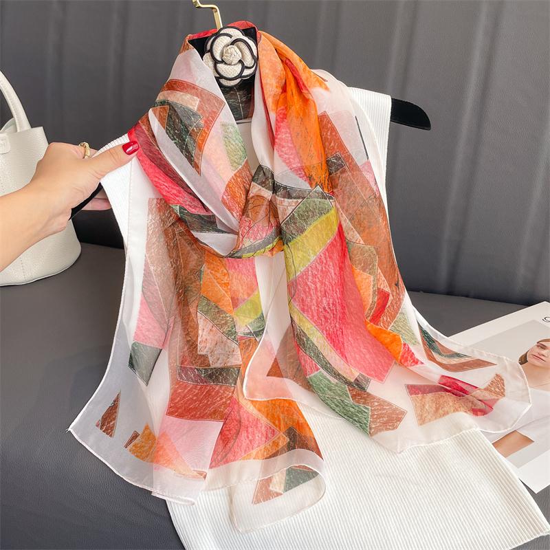 Luxury Brand Women Beach Scarf Georgette Silk Shawls Design Print Headband Female Summer Headband Wraps Sunscreen Hijab 2023