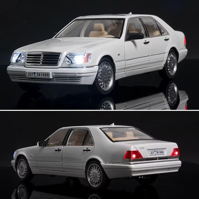 1:24 Mercedes-Benz W140 320SEL Klassisk bil Legering Bilmodell Lyd og lys Trekk tilbake Barnelekesamling Trendy ornamenter Gutter Bursdagsgave