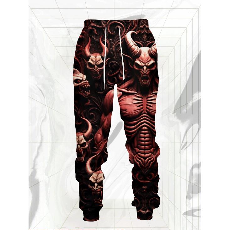 Men'S Casual Sweatshirt And Sweatpants 2pcs Set with 3D Printed Devil Muscle Pattern