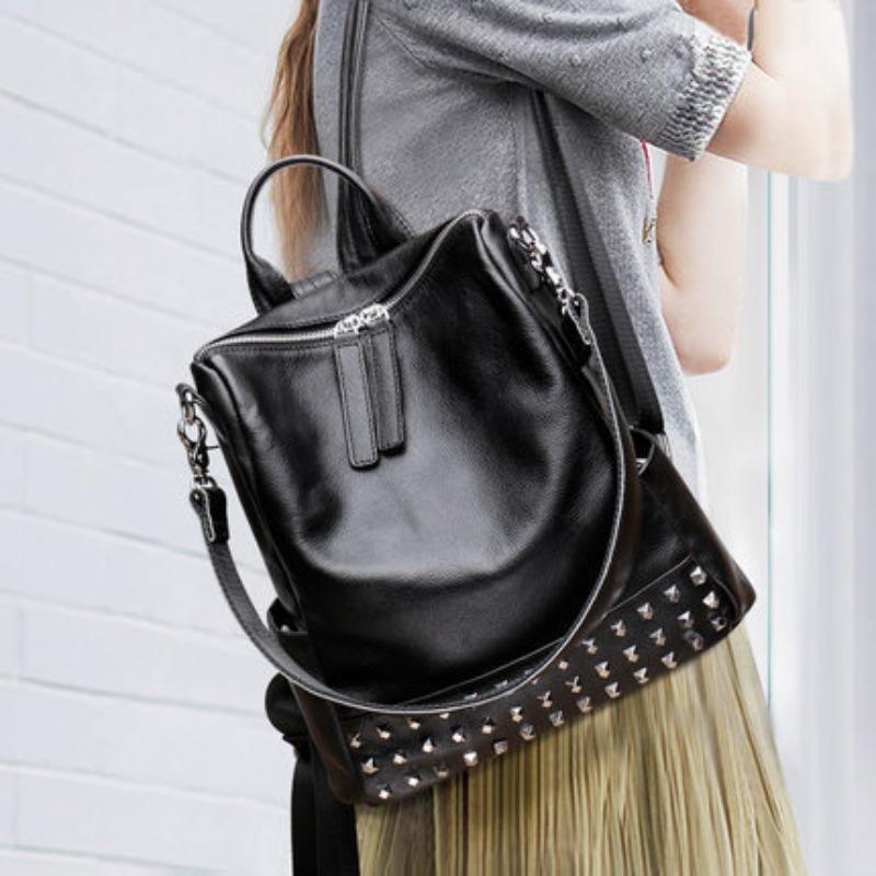 Backpack for Women Fashion Leather Women's Bag Personality Stud Leather Bag Versatile Backpack