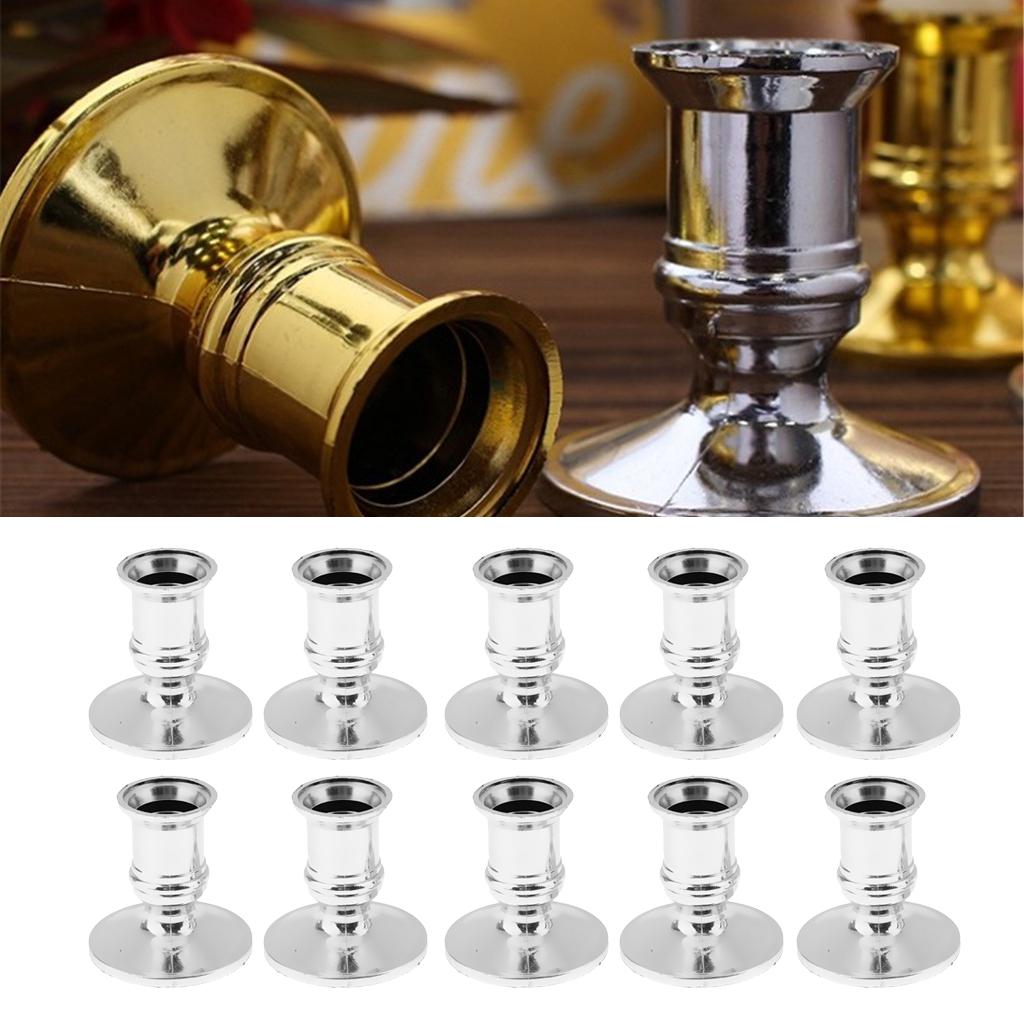 Silver Plastic Candlesticks Pillar Candle Base Stand Holder, Pack of 10