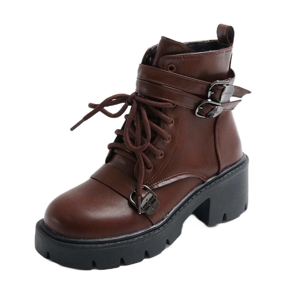 2025 autumn and winter new Martin boots women's European and American foreign trade thick-soled thick heel belt buckle locomotive short fashion boots